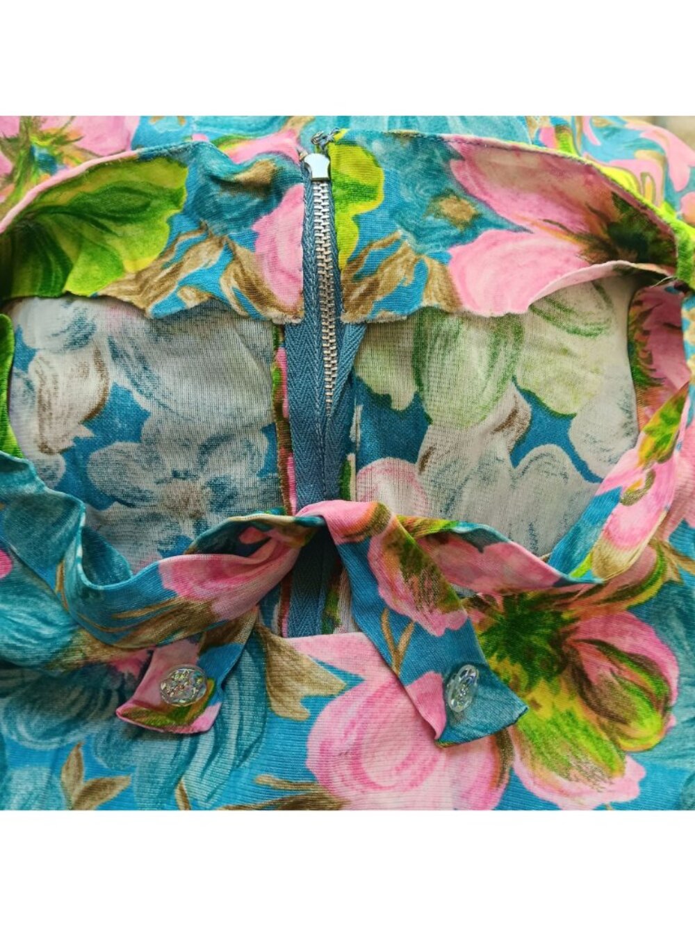 1960's Handmade sz 10 True Vintage Dress Floral Sleeveless Bow Summer Church Mom - Picture 7 of 7